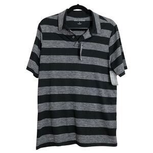 NWT Great Northwest Clothing Company Black & Gray Striped Performance Polo Small